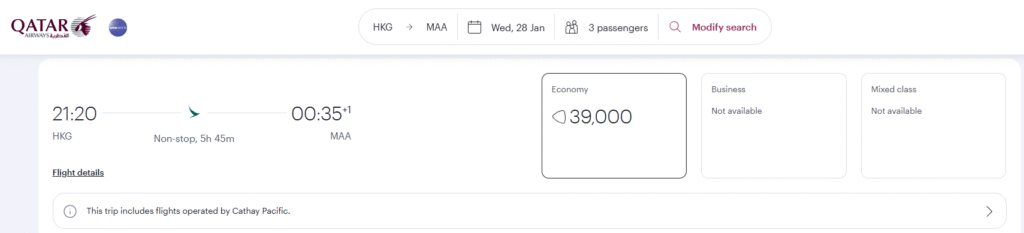 Booking Return HKG-MAA flight using Qatar Airways One World Alliance