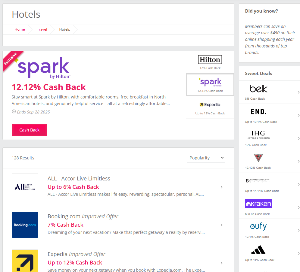 Topcashback Hotel Cashback list