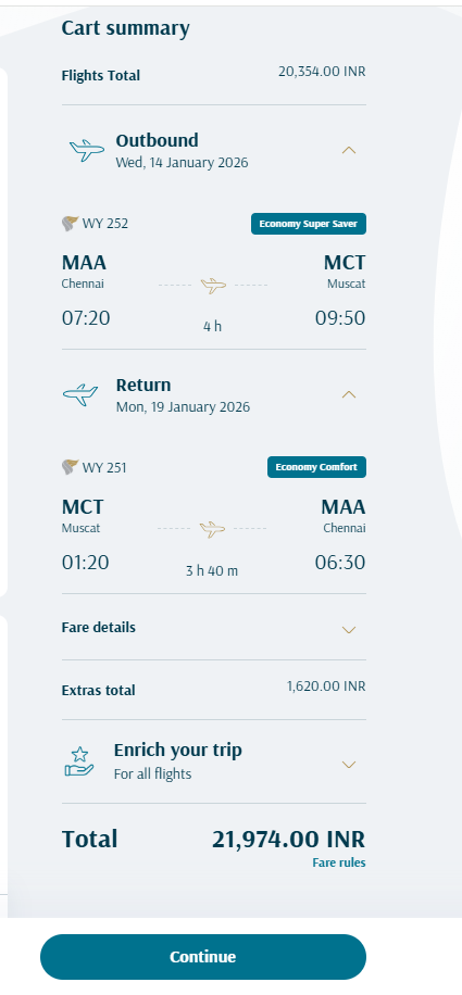 Flights from Chennai to Muscat