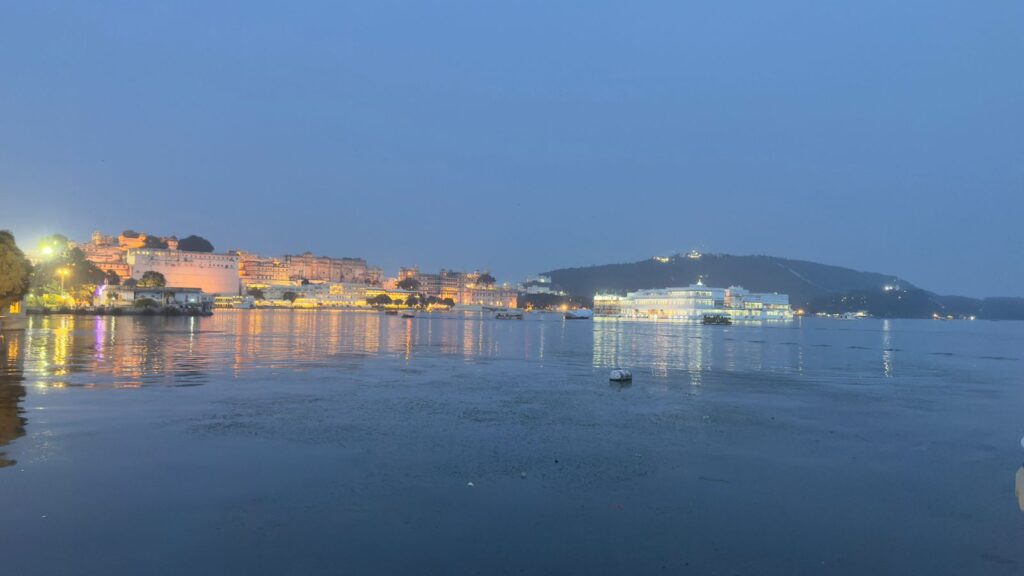 Grand exterior of the City Palace in Udaipur, showcasing its historic architecture and intricate design