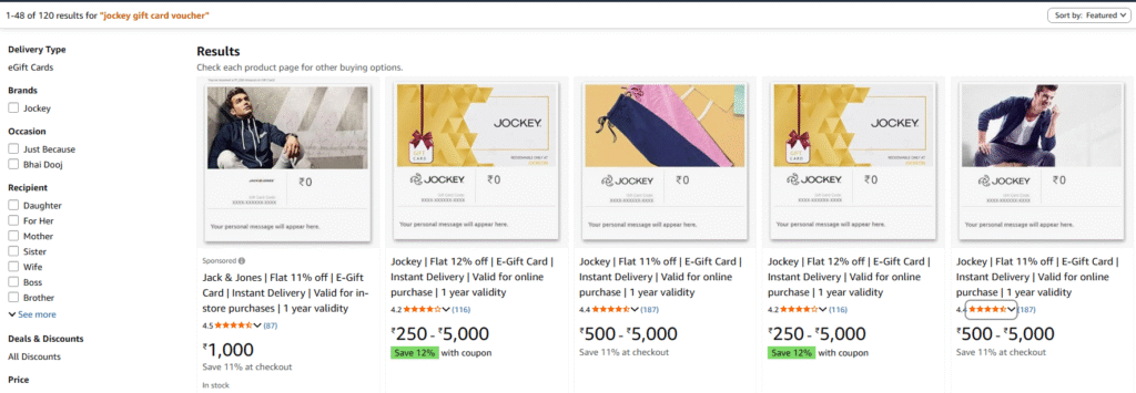 Amazon.in showing the 12% instant discount on Jockey vouchers