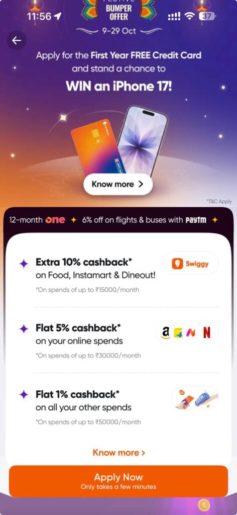 10% Cashback on all Swiggy Spends