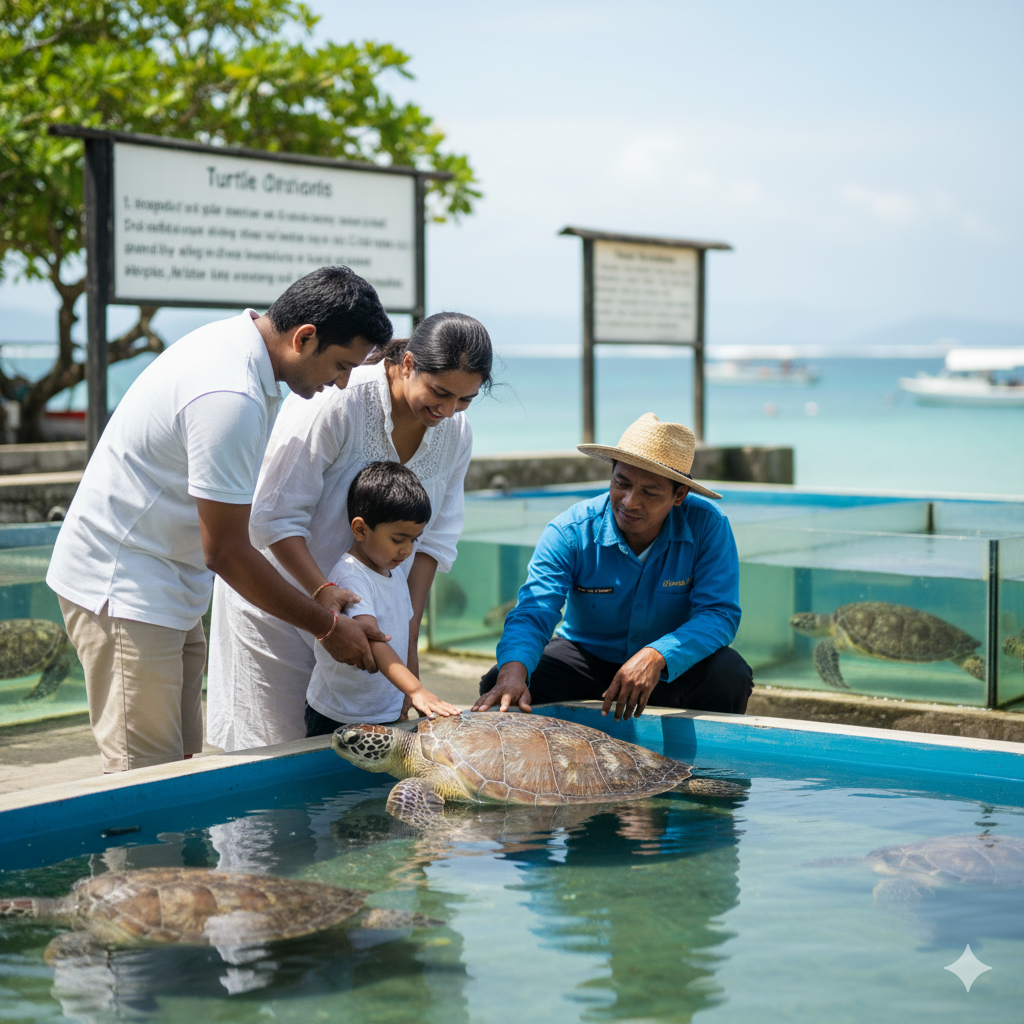 Family Visiting Turtle Island Bali Conservation