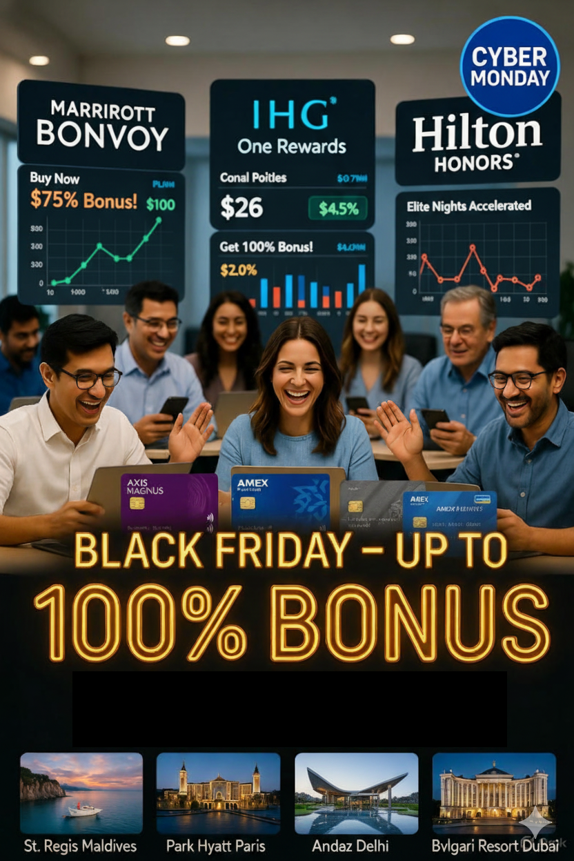 Black Friday Cyber Monday points miles deals, up to 100% bonus, loyalty programs, credit card rewards