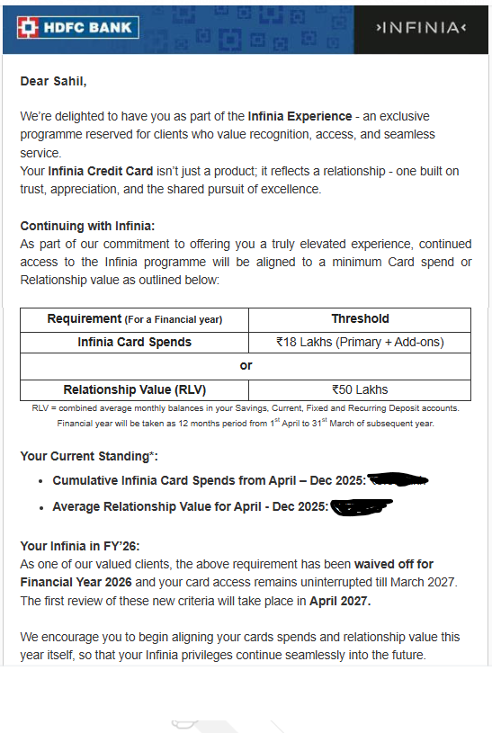A digital graphic showing a cracked HDFC Infinia credit card on a pedestal with text highlighting the new ₹18 Lakh spend or ₹50 Lakh Relationship Value requirements.
