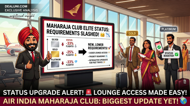 Air India Maharaja Club elite status requirements reduced with silver gold and platinum tiers displayed at airport