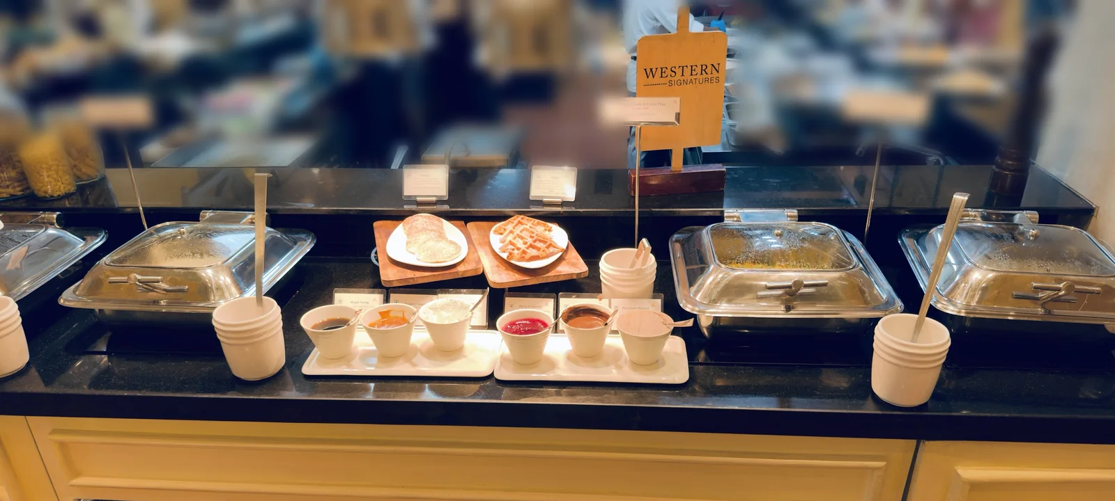 Pancakes, waffles and toppings at the Western Signatures breakfast counter, ITC Grand Bharat