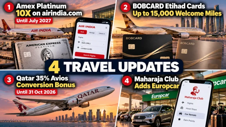 Four travel updates: Amex Platinum 10X on airindia.com, BOBCARD Etihad welcome miles, Qatar Avios conversion bonus and Maharaja Club adding Europcar