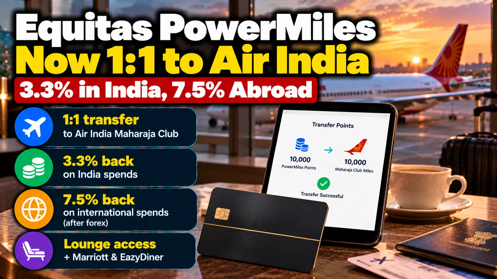 Equitas PowerMiles card now transfers 1:1 to Air India Maharaja Club: 3.3% back in India, 7.5% abroad
