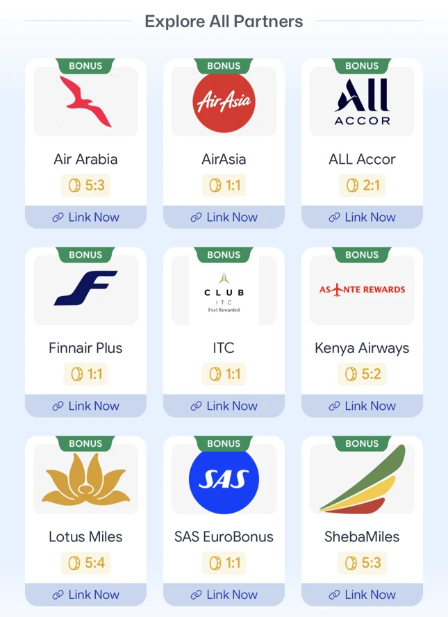 Flipkart SuperCoins partners on 23 Oct 2026: Club ITC 1:1, Finnair Plus 1:1, SAS EuroBonus 1:1, AirAsia 1:1, ALL Accor 2:1, Lotus Miles 5:4, Air Arabia 5:3, ShebaMiles 5:3, Kenya Airways 5:2