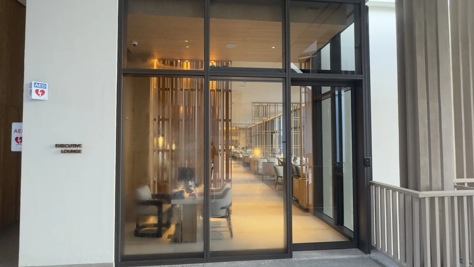 Glass entrance of the Executive Lounge at Hilton Burau Bay Langkawi