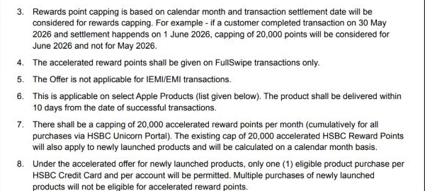 HSBC Unicorn Apple offer cap of 20,000 accelerated points a month