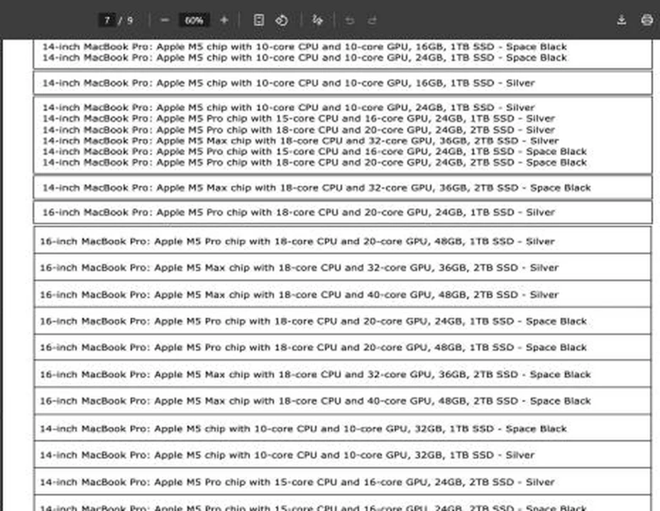 HSBC Unicorn eligible products list showing MacBook Pro M5 models