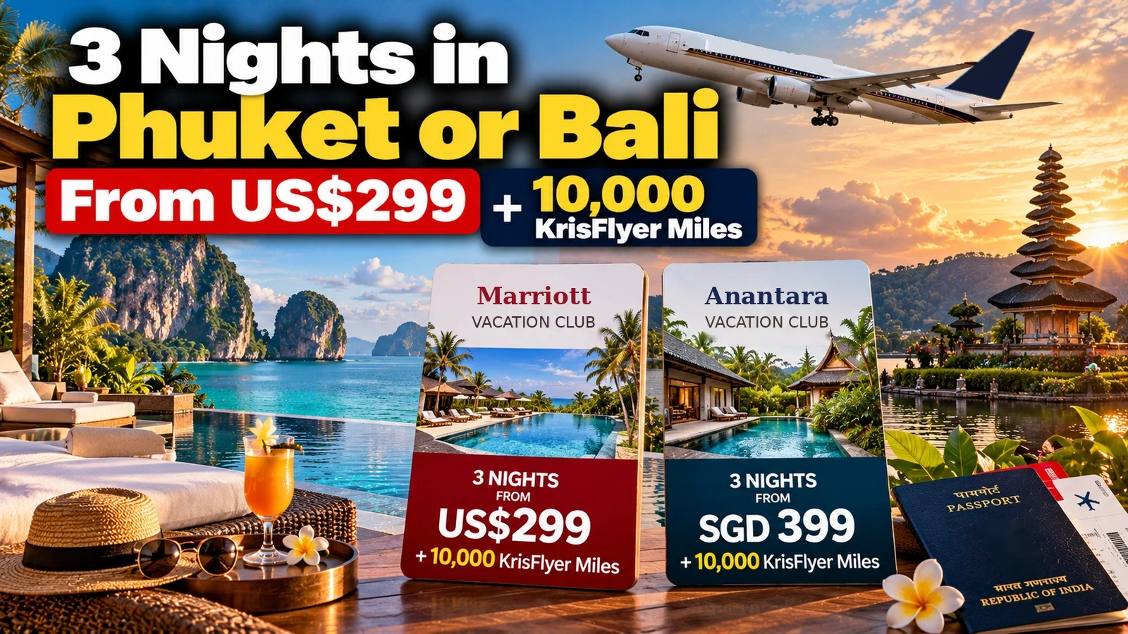 3 nights in Phuket or Bali from US$299 plus 10,000 KrisFlyer miles with Marriott and Anantara Vacation Club