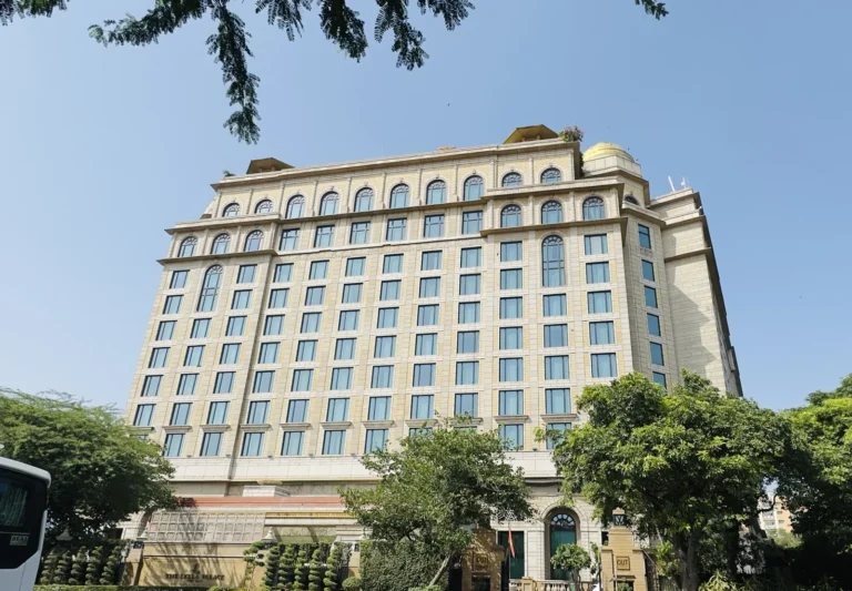 The Leela Palace New Delhi hotel building in Chanakyapuri on a sunny day
