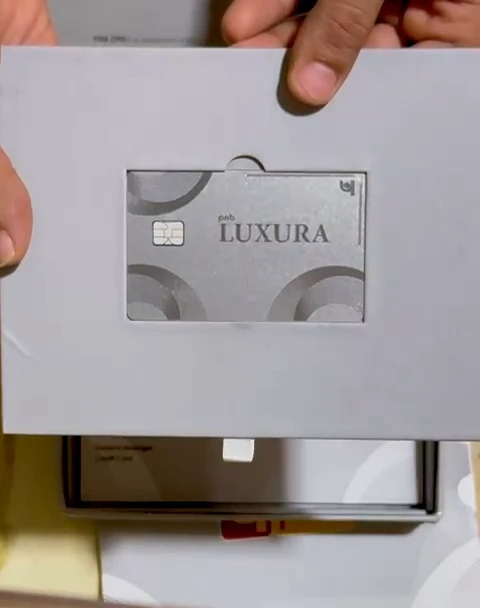 PNB Luxura RuPay metal credit card in its presentation box