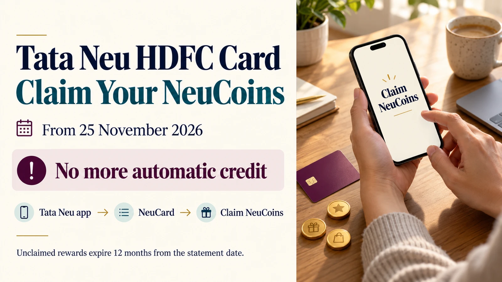 Tata Neu HDFC card NeuCoins claim from 25 November