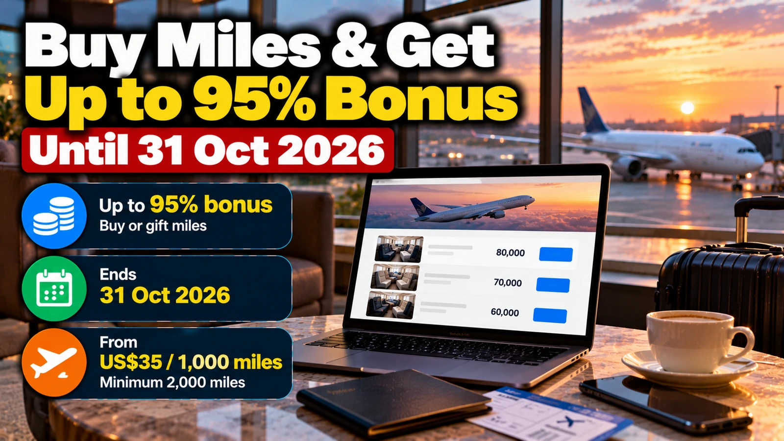 United MileagePlus buy-miles sale with up to 95% bonus until 31 Oct 2026